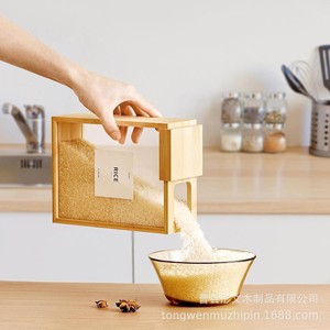 Rice Storage Box Wooden Airtight Rectangle With Sliding Lid For <b>Kitchen</b> Use - Product Image 1