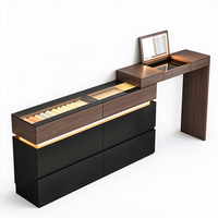 Table de toilette moderne de luxe en contreplaqué durable avec miroir LED rabattable et armoire de rangement, mobilier de chambre à coucher, vente en gros