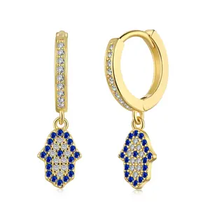 18K Gold Plated 925 Sterling Silver Blue Devil Hallow Out Eyes Sapphire 5A Zirconia Huggie Dangle Earrings For Women