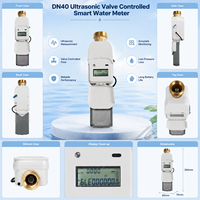 Compteur d'eau numérique sans fil intelligent DN40 en laiton à ultrasons avec vanne contrôlée IoT LoRaWAN RS485 Modbus, coupure à distance, prépayé, IP68