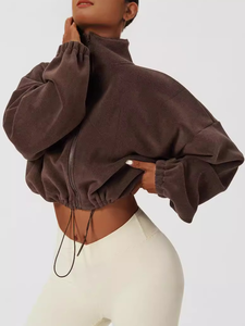 Felpa da <span class=keywords><strong>Donna</strong></span> con Zip e Logo Personalizzato in 100% Poliestere, Giacca Sportiva Larga per Fitness e Allenamento - Product Image 2