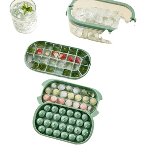 Molde para Cubitos de Hielo Fácil de Desmoldar con Contenedor y Pala para Hielo, Apilable, Transparente y Verde, para Bebidas, Café, Vino, Jugo - Product Image 1