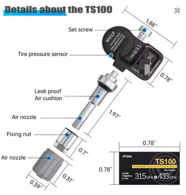 For TS100 PRO 2 1 Sensor TPMS 315MHz 433MHz Automotive Tire Repair Tools Scanner Unlimited TPMS Programming Electric 1 Year