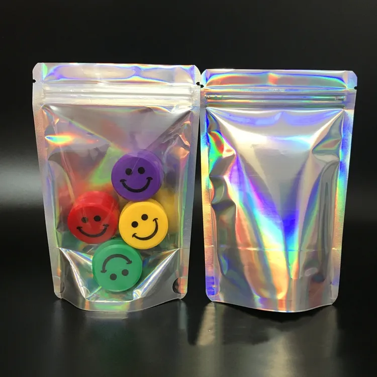 aluminum foil stand up holograph clear Resealable Self Seal Zipper Plastic Pouches Bag holographic hologram zip lock bag