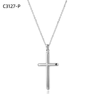 Amy Amy Cross Pendant Necklace Stainless Steel Rhodium Plated Classic Religious Jewelry for Women Everyday Wearing Gift - Product Image 1