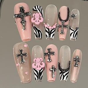 <span class=keywords><strong>Faux</strong></span> <span class=keywords><strong>ongles</strong></span> à presser gothiques punk rouge et noir, motif papillon, avec autocollants de fête Y2K, yeux et chaîne métallique, faits main - Product Image 4