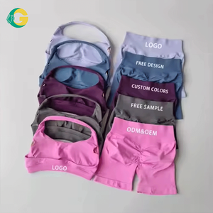 Conjuntos Deportivos de Impacto para Mujer, 2 Piezas, Top Deportivo con Espalda Cruzada y Pantalones Cortos, para Ejercicio, Gimnasio, Yoga, Fitness, Venta al por Mayor - Product Image 1