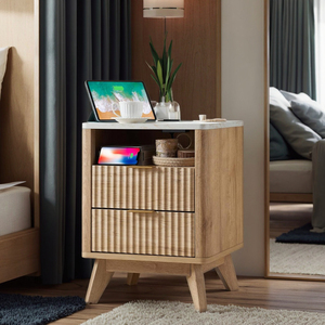 Thiết kế hiện đại 2-ngăn kéo bằng gỗ rãnh nightstand với Trạm Sạc cuối bàn cạnh giường ngủ cho phòng ngủ ăn uống cho nhà hoặc khách sạn - Product Image 3