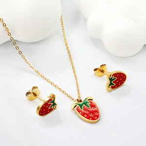 Conjunto de joyería de fresa, collar y pendientes de acero inoxidable para mujer, regalo - Product Image 2