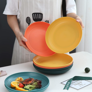Ensemble <span class=keywords><strong>de</strong></span> <span class=keywords><strong>8</strong></span> <span class=keywords><strong>assiettes</strong></span> à dîner en plastique incassables <span class=keywords><strong>de</strong></span> 9 pouces <span class=keywords><strong>de</strong></span> profondeur, allant au micro-ondes et au lave-vaisselle, design en paille <span class=keywords><strong>de</strong></span> blé pour la cuisine des enfants - Product Image 3