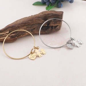 Mom Gift Stainless Steel Round Heart <b>love</b> Charm Adjustable Wire Bangle Gold Plated <b>Bracelet</b> for Women - Product Image 1