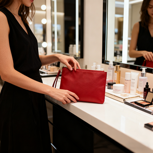 Oferta Especial Neceser Portátil de Cuero Vegano PU Saffiano para Dama con Logo Personalizado Impreso, Bolsa de Cosméticos con Cierre Estampado Tipo <span class=keywords><strong>Clutch</strong></span> - Product Image 3