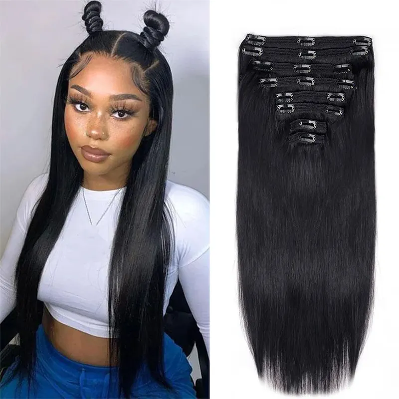 Großhandel Real Clip Ins Echthaar Remy Haar Virgin Raw Pu Natürliche Lange Gerade Unsichtbare Nahtlose Clip In Haar verlängerung