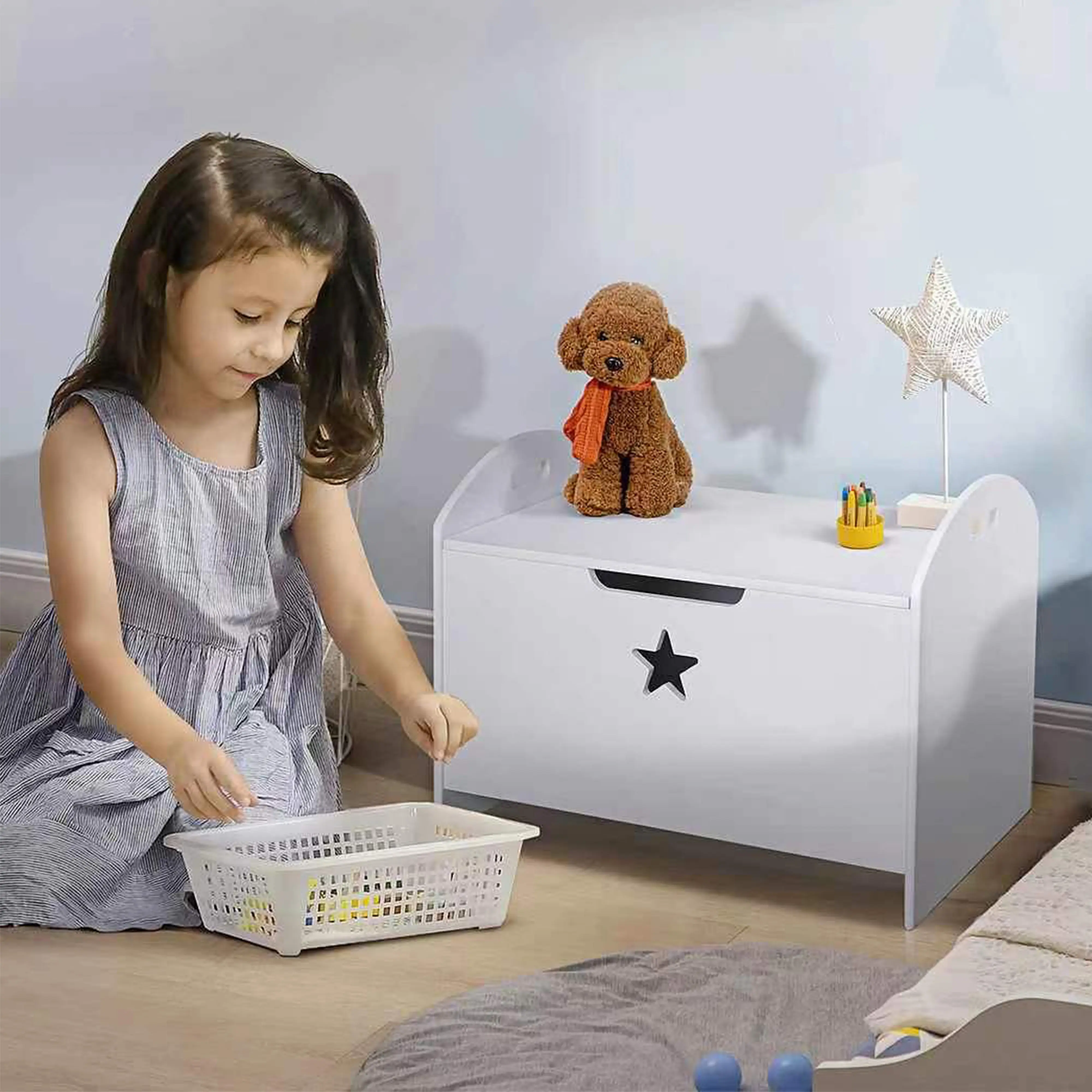 Legno per bambini scatola dei giocattoli Organizer per bambini cassapanca portaoggetti con coperchio di sicurezza incernierato in legno libreria per bambini mobili per bambini