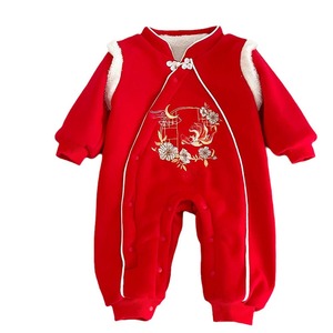 Combinaison de bébé en polaire Angou pour l'hiver, vêtements de Noël, combinaison pour bébé fille, tenue de fête, style chinois, barboteuses rouges - Product Image 1