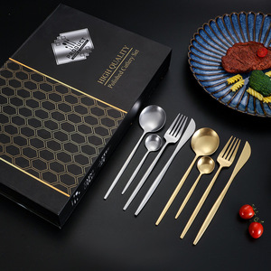High Quality Polished Cutlery Set 24 Pieces Stainless Steel Fork Spoon Knife Western Style Dishwasher Safe Business <b>Gift</b> - Product Image 1