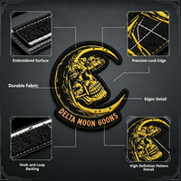 DELTA MOON GOON Patch brodé tactique tête de mort en forme de lune avec vision nocturne pour sacs, chapeaux, vestes (à coudre)