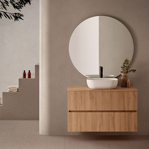 <span class=keywords><strong>Meuble</strong></span>-lavabo mural moderne en MDF contreplaqué couleur chêne <span class=keywords><strong>de</strong></span> <span class=keywords><strong>100</strong></span> <span class=keywords><strong>cm</strong></span> avec 2 <span class=keywords><strong>tiroirs</strong></span>, miroir <span class=keywords><strong>de</strong></span> <span class=keywords><strong>salle</strong></span> <span class=keywords><strong>de</strong></span> <span class=keywords><strong>bain</strong></span> à LED inclus, lavabo en céramique - Product Image 1