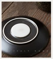 Ensemble tasse à café et soucoupe en céramique de style Wabi-Sabi vintage fait main, de forme ronde, pour l'art du latte