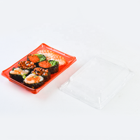 Barquette rectangulaire en PET pour sushis, jetable, avec couvercles transparents, vente en gros d'usine