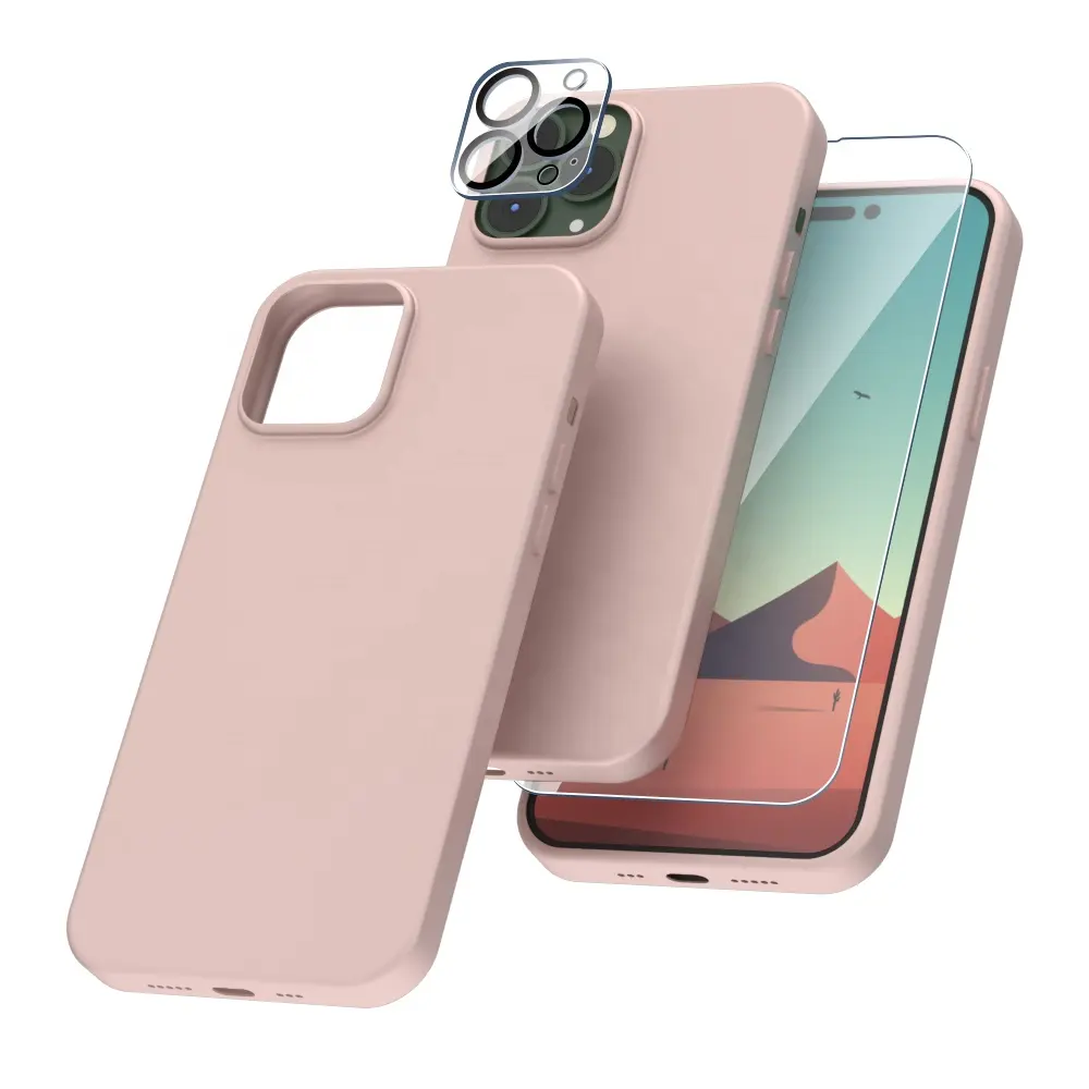 High quality camera lenses with screen protector Soft Liquid Silicone Gel phone case for iphone 14 pro max
