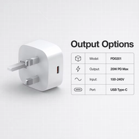Adaptateur mural de charge rapide PD 20W avec prise britannique, adaptateur secteur USB-C 20W pour iPhone, iPad et tablettes