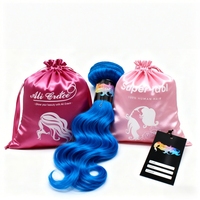 Sacs d'emballage de luxe pour cheveux avec logo personnalisé, extensions de cheveux en satin, perruques, lots, poche de rangement en soie avec cordon de serrage, étiquette suspendue tout-en-un