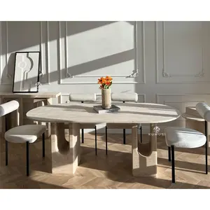 Tasarım U bacak yemek masası Tavertine taş uzun masa