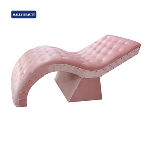 Wally <span class=keywords><strong>Beauty</strong></span>, chaise lounge rosa con mechones, diseño curvo con remaches de metal, silla minimalista elegante para sala de estar - Product Image 2