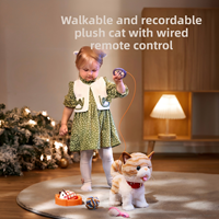 Peluche Électrique Interactif Chaton & Chiot qui Marche et Moine, Poupée Chat Réaliste avec Rembourrage en Coton PP pour Fête