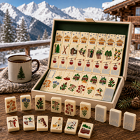 Fichas de Mahjong Americanas de Acrílico de Cuatro Capas, Tema de Estación de Esquí de Invierno, 166 Fichas, Trajes de Esquí Chalet Gondola, Venta al por Mayor