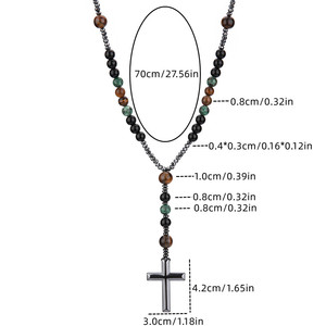 <span class=keywords><strong>Collana</strong></span> <span class=keywords><strong>Rosario</strong></span> <span class=keywords><strong>con</strong></span> Pendente a Croce Religiosa, Occhio di Tigre e Onice Nero, in Pietra Naturale, per Uomo - Product Image 6