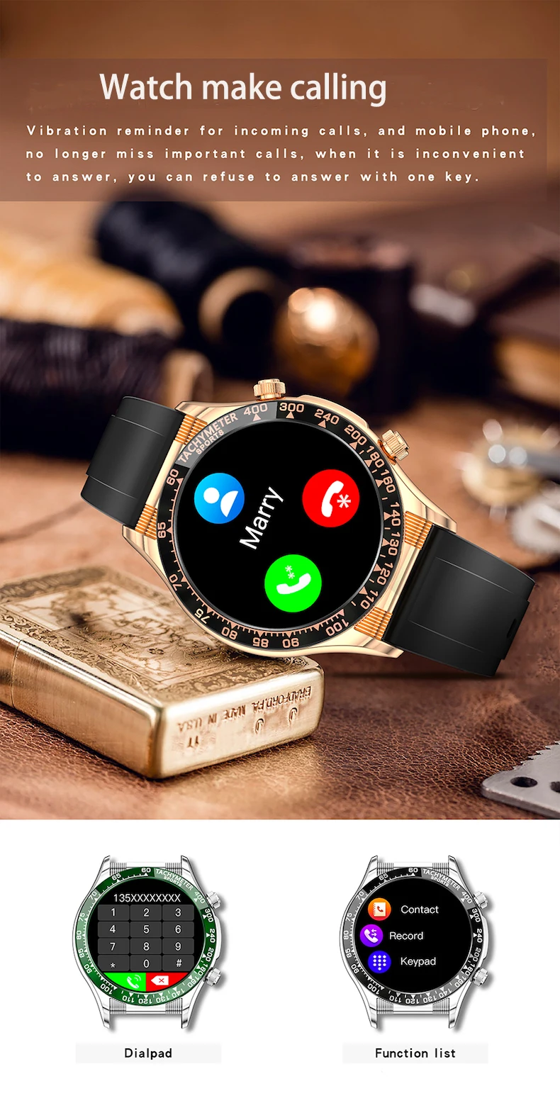 Fashion golden mechanical mens watch sport phone calling waterproof heart rate blood oxygen relojes NFC smart wrist watches