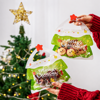 Sac à bonbons pour fête de Noël, recyclable, épaissi, à fond plat, avec poignée longue, motif sapin de Noël, fermeture éclair