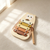 Wooden Owl Xylophone Baby Musical Toy 5 Tone Bars Leaf Mallet Montessori Percussion Instrument Toddler 1 2 3 Year Wholesale