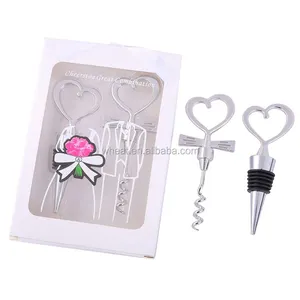 China Factory Wedding Gift Heart Wine Opener and Wine Bottle Stopper Combination In White Gift Box