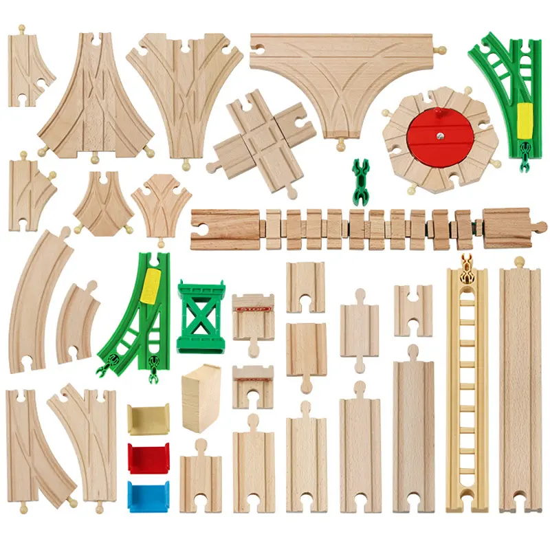 Toutes sortes de blocs Montessori, accessoires en bois, modèle de chemin de fer, train, jouets, piste