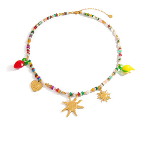 Collier de perles en pierre naturelle avec pendentif soleil en alliage de zinc, chaîne de clavicule, bijoux de fête, style océan estival - Product Image 5