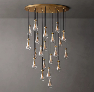 RH Beleuchtung Treppenhaus Kristall-Regentropfen Kronleuchter Runde Große Pendelleuchte für Hohe Decken Luxuriöser Langer Regentropfen-Kronleuchter - Product Image 1