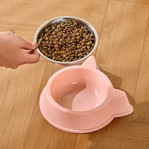 Bol pour animaux de compagnie en forme d'oreille de chat, base intérieure en plastique, en acier inoxydable, pour l'alimentation des chiens et des chats, petite et moyenne taille - Product Image 2