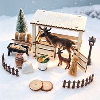 CH-098 2026 Accessoires pour maison de poupée miniature, ensemble de rennes et elfes de Noël, abri en bois, accessoires de paysagisme pour ferme