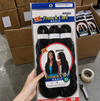 Extensions de tresses au crochet en fibre synthétique haute température, ondulations lâches, style French Curl, 22 pouces, 3X 205g