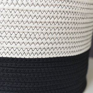 Woven Cotton <b>Storage</b> <b>Basket</b> Round <b>Large</b> Capacity Handmade Laundry Organizer Black And White Mixed Colors 100% Cotton - Product Image 3