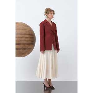 Blazer pour femme en tissu peigné noir, style double boutonnage, anti-plis - Product Image 6