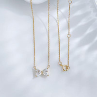 Collana con Pendente in Oro 18K con Diamante Coltivato in Laboratorio, Doppio Cuore, Farfalla, Fiocco, Taglio a Cuore, Regolabile, Gioiello Raffinato da Donna