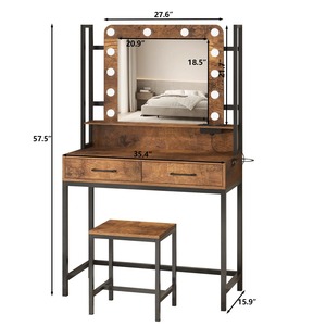 Juego <span class=keywords><strong>de</strong></span> tocador LED comercial moderno con 2 cajones <span class=keywords><strong>de</strong></span> madera, toma <span class=keywords><strong>de</strong></span> corriente <span class=keywords><strong>de</strong></span> espejo iluminado para dormitorio o salón <span class=keywords><strong>de</strong></span> belleza - Product Image 3