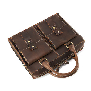 Mattis Porte-documents en cuir pour homme, sacoche pour ordinateur portable de 14 pouces, style rétro horizontal, sac à bandoulière marron foncé - Product Image 4