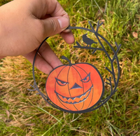 Décoration de porte d'Halloween en fer forgé en forme de citrouille, faite à la main, durable, pour intérieur