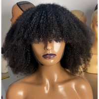 Perruque complète afro bouclée crépue en gros avec frange, perruques brésiliennes vierges entièrement faites à la machine en cheveux humains pour femmes