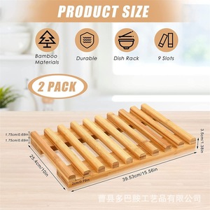 Bamboo Dish Rack Square Quick Dry Multipurpose <b>Kitchen</b> Storage Draining Rack - Product Image 2